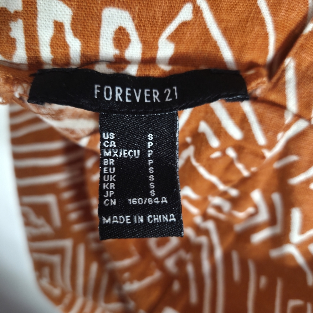 Forever 21 Women’s Linen Size S Mini Dress Sleeveless Wrap Front Dusty Orage - Picture 12 of 16